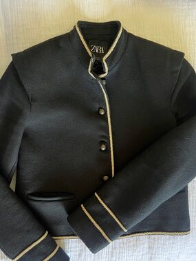 Zara Band Style Cropped Jacket with Gold Piping - XS